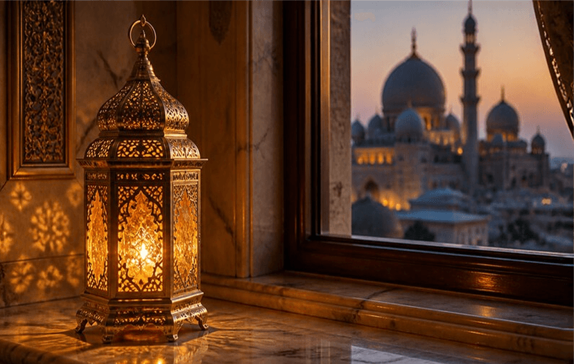 Traditional Lantern in front of Mosque Window
